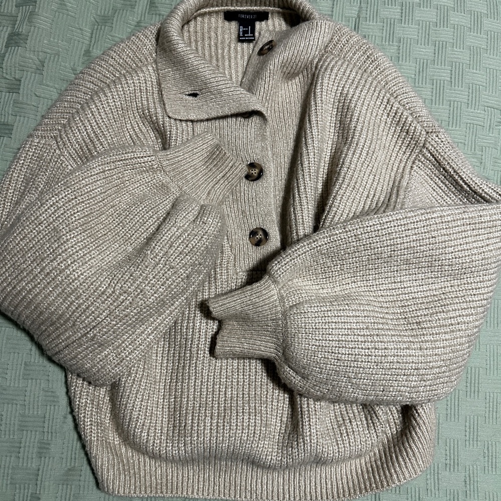 Forever 21 Cream Button-Up Sweater
